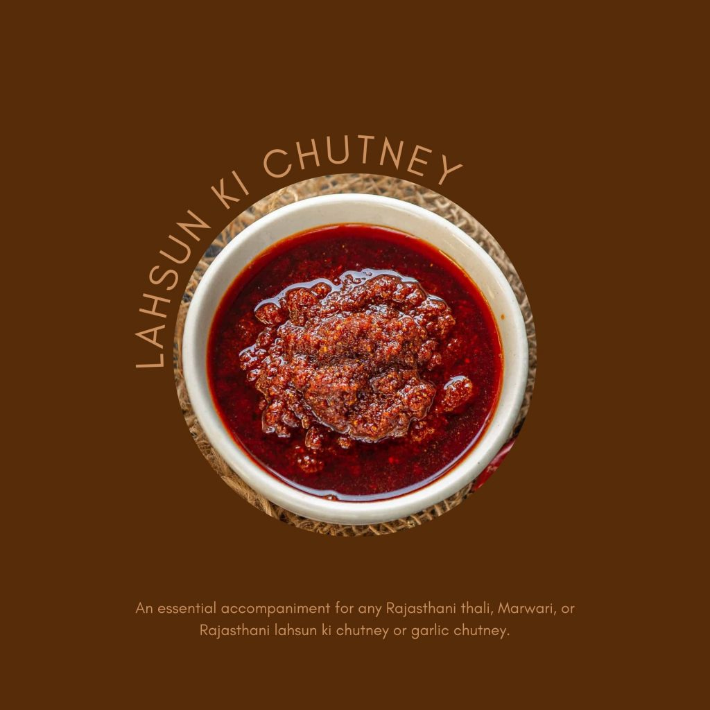 An essential accompaniment for any Rajasthani thali, Marwari, or Rajasthani lahsun ki chutney or garlic chutney. This Marwari chutney is served with almost every dish like roti, rice, snacks and etc.