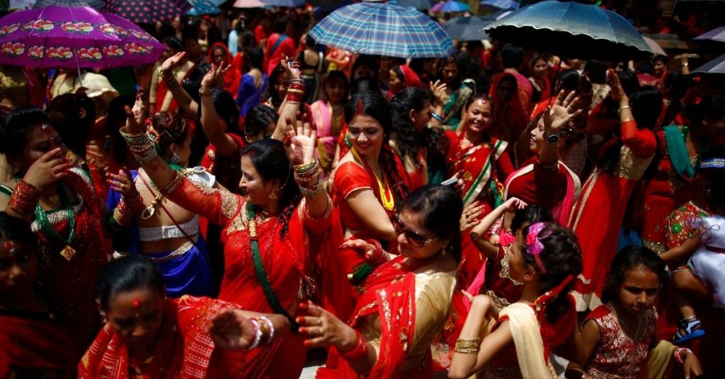 Women enjoying the Teej festival 